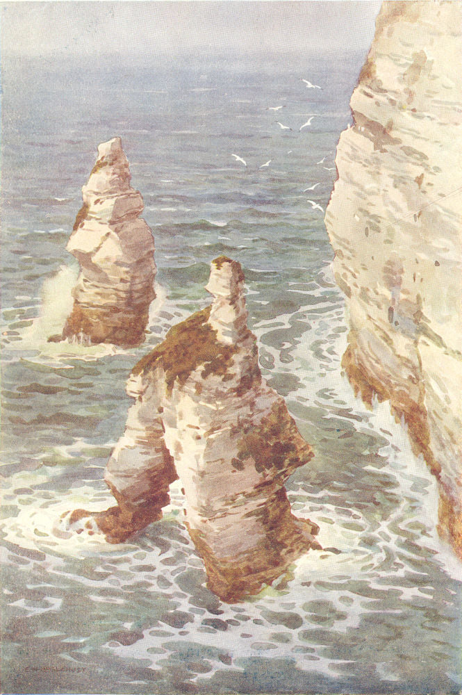 Flamborough. King & Queen Rocks, Scarborough. Yorkshire. Ernest Haslehust 1920
